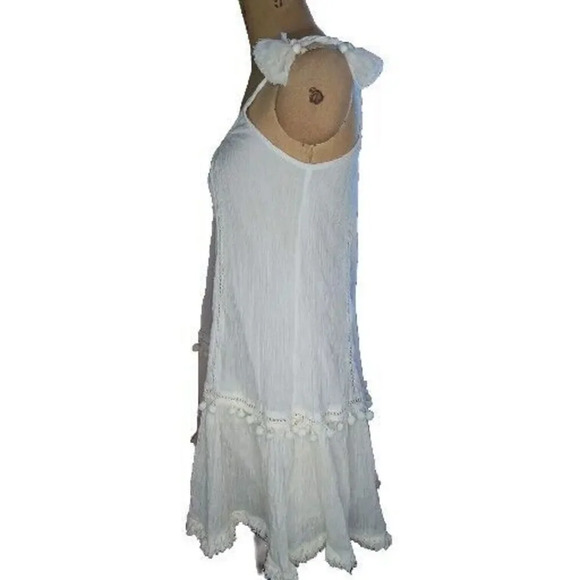 Bindu Boho Sundress Paloma Blue Tassel Tie Lined Tiered small white new - Picture 3 of 16